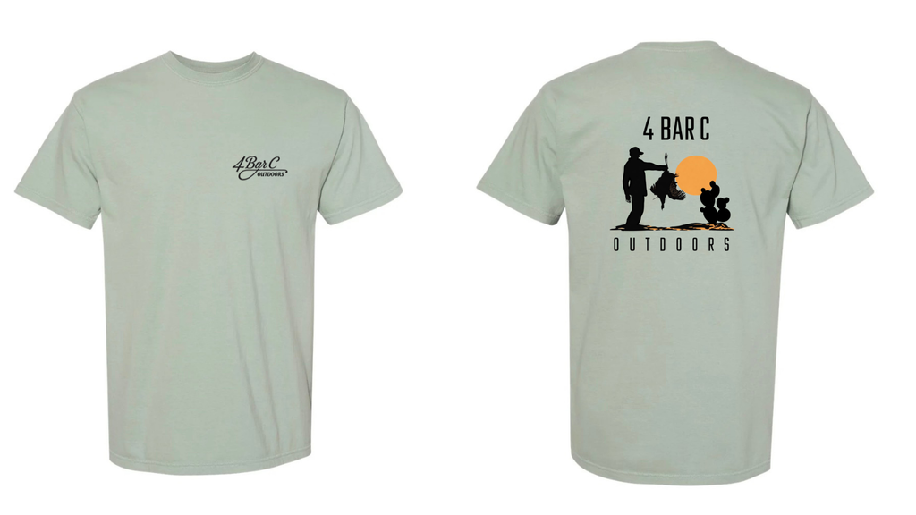 Light green t-shirt with '4 Bar C Outdoors' logo on a white background
